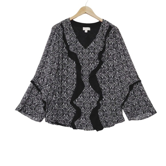 Belle by‎ Kim Gravel Top Womens Plus 2X Floral Print Ruffle Lined Boho Blouse - Picture 1 of 11